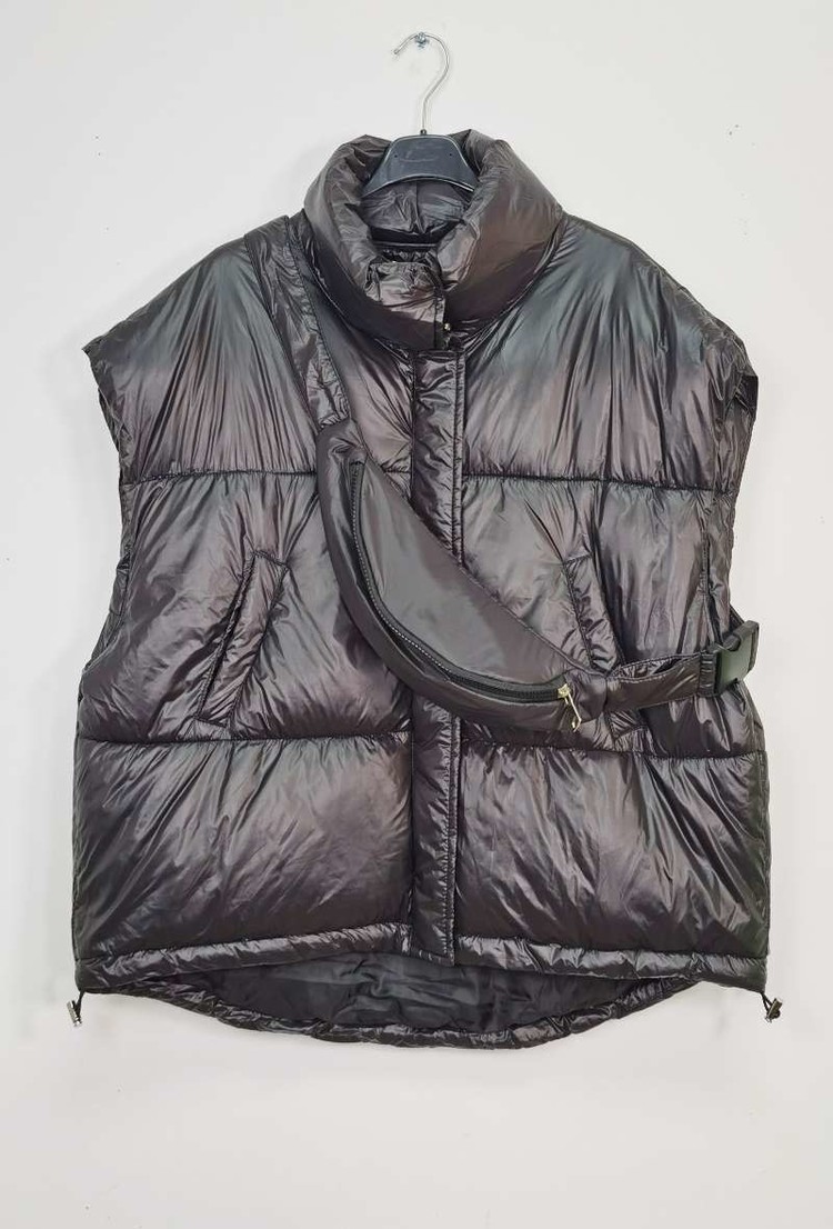 Sleeveless Down Jacket With Banana Bag- Black