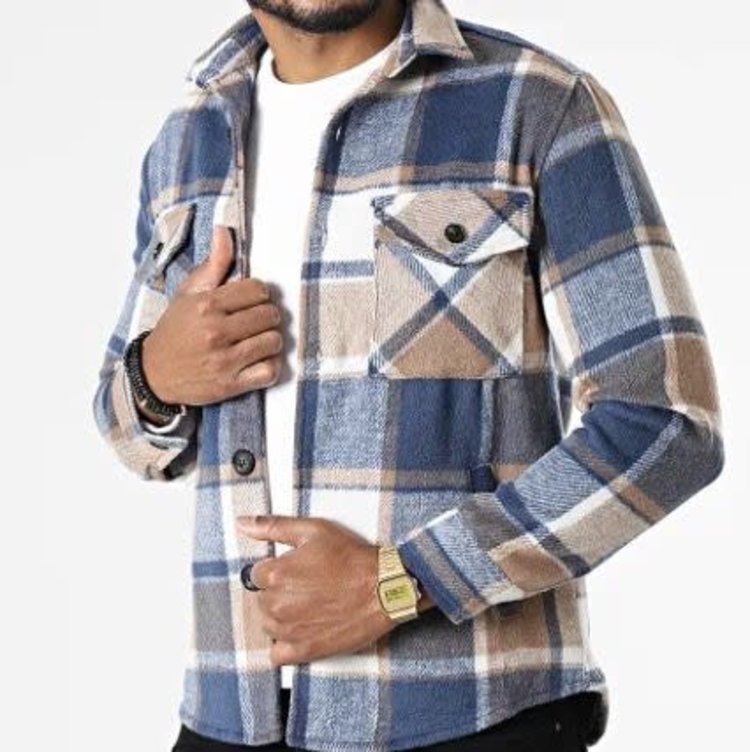 Paris Flannel Jacket- Light Blue & Tan