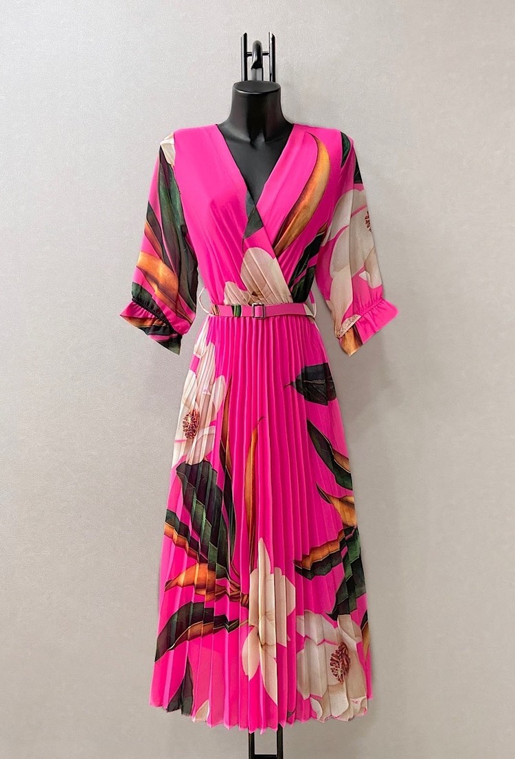 Plissee Dress -Fuschsia