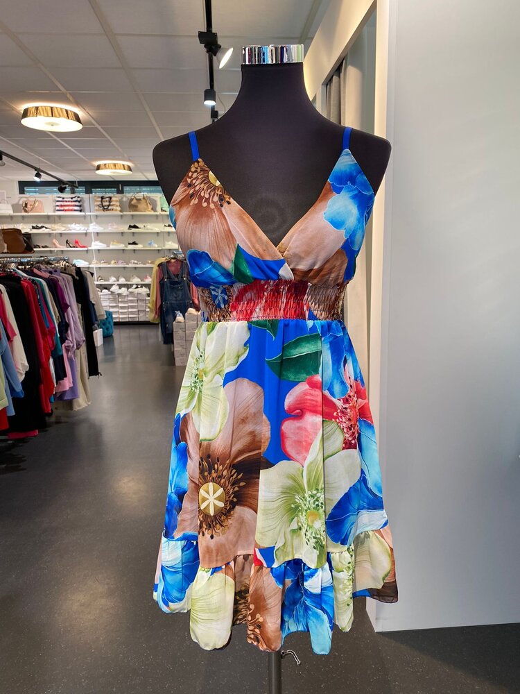 Paris Floral Dress-Royal Blue *ONE SIZE