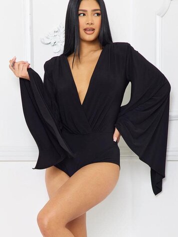 Bat Wing Sleeves Bodysuit-Black *ONE SIZE