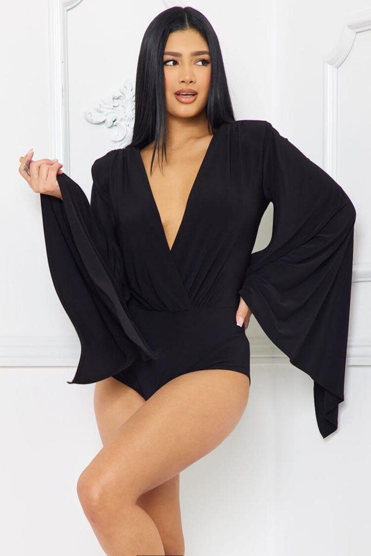 Bat Wing Sleeves Bodysuit-Black *ONE SIZE