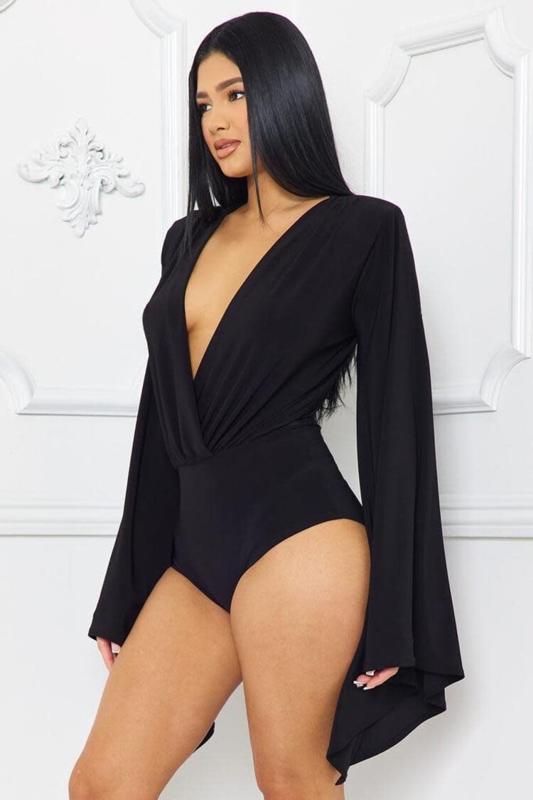 Bat Wing Sleeves Bodysuit-Black *ONE SIZE