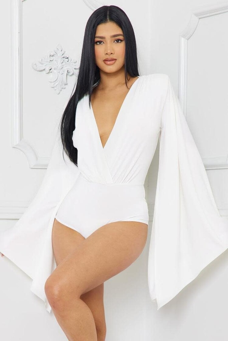USA Bat Wing Sleeves Bodysuit-White *ONE SIZE
