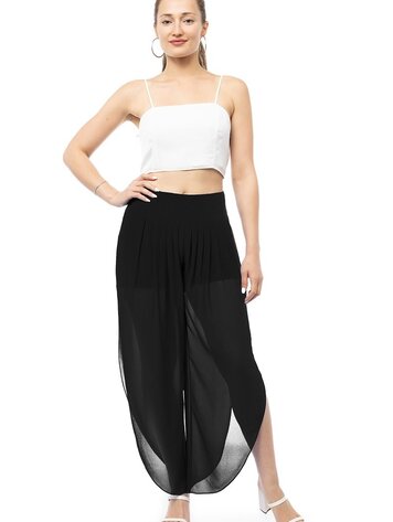 USA Pleated Chiffon Long Pants GP118666- Black