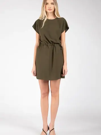 USA Cap Sleeve Self Draw Dress OD113378- Dusty Olive