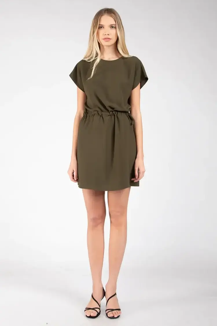 USA Cap Sleeve Self Draw Dress OD113378- Dusty Olive