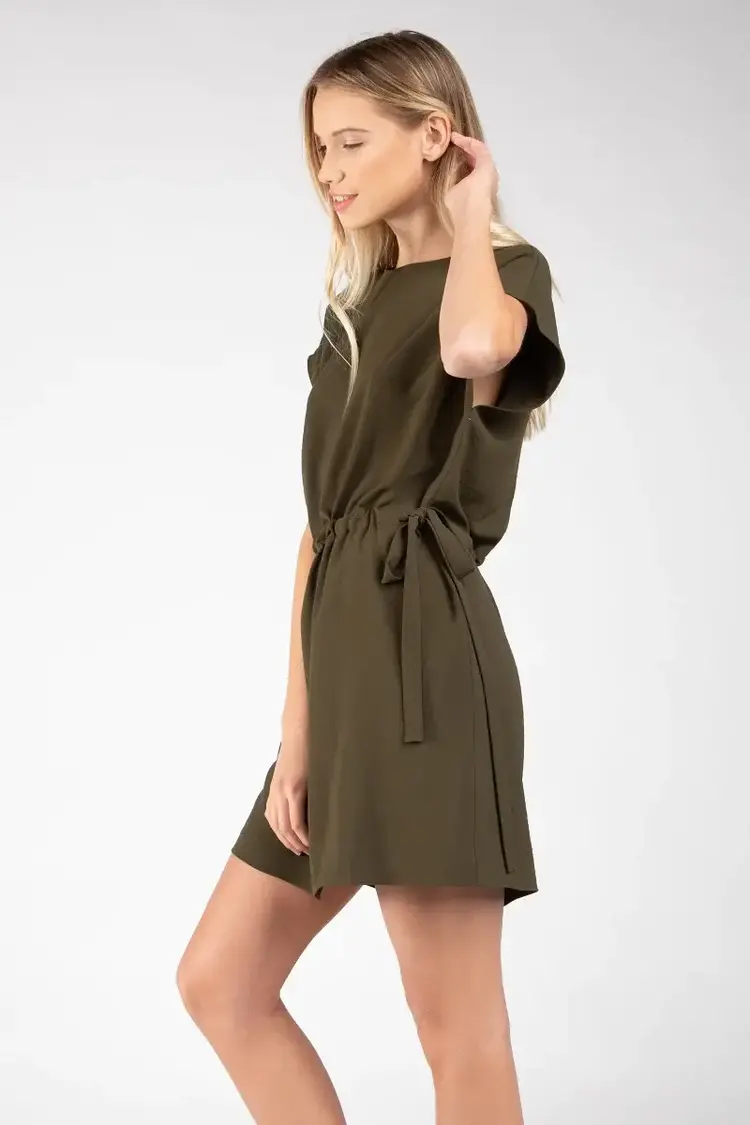 USA Cap Sleeve Self Draw Dress OD113378- Dusty Olive