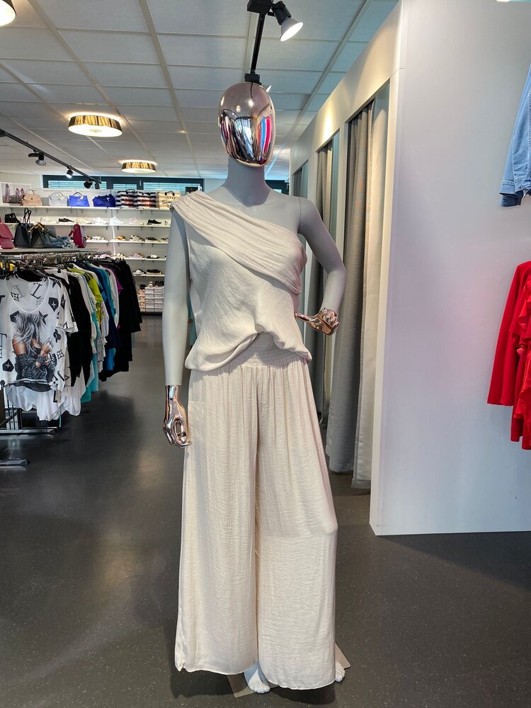 USA One Shoulder Satin Top ET118666 -Papyrus