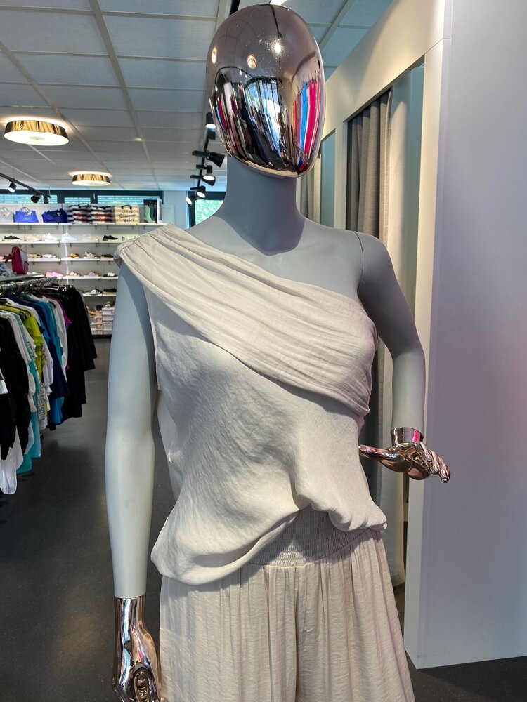 USA One Shoulder Satin Top ET118666 -Papyrus