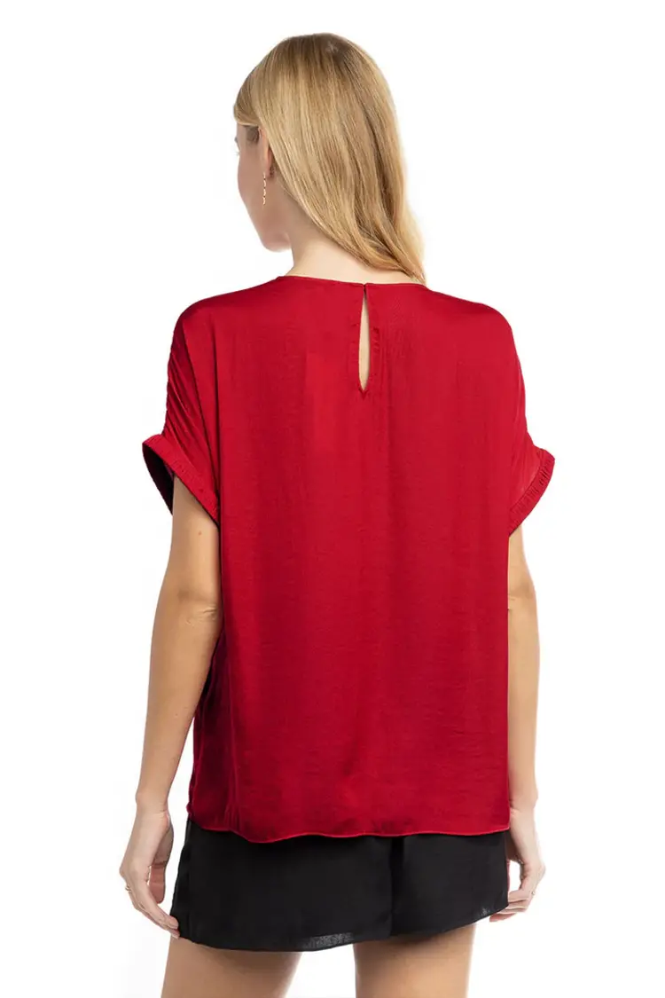 USA Doman Short Sleeve Plissee Blouse-JB116451-Scarlet
