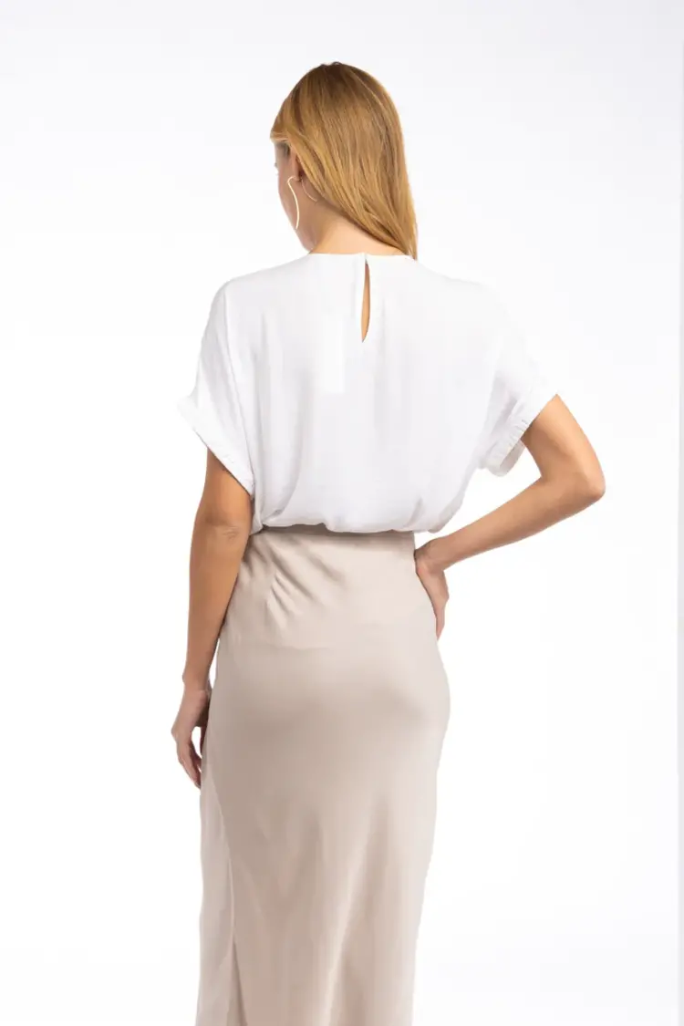 USA Dolman Short Sleeve Plisse Blouse JB116451- Off White