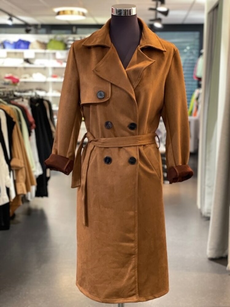Paris Faux Suede Trench Coat- Camel