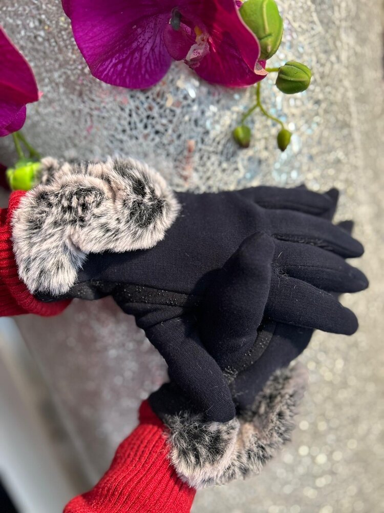 Gloves w/ rex rabbit fur-Navy