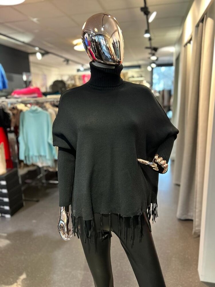 Paris Fringe Sweater Black -9063