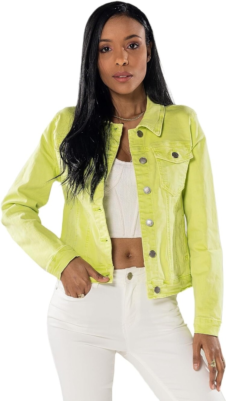 Paris Classic Stretch Jeans Jacket- Lime Green