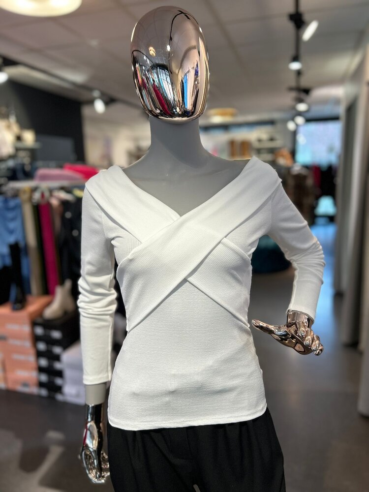 Paris Cross Stretch Top- White 2680