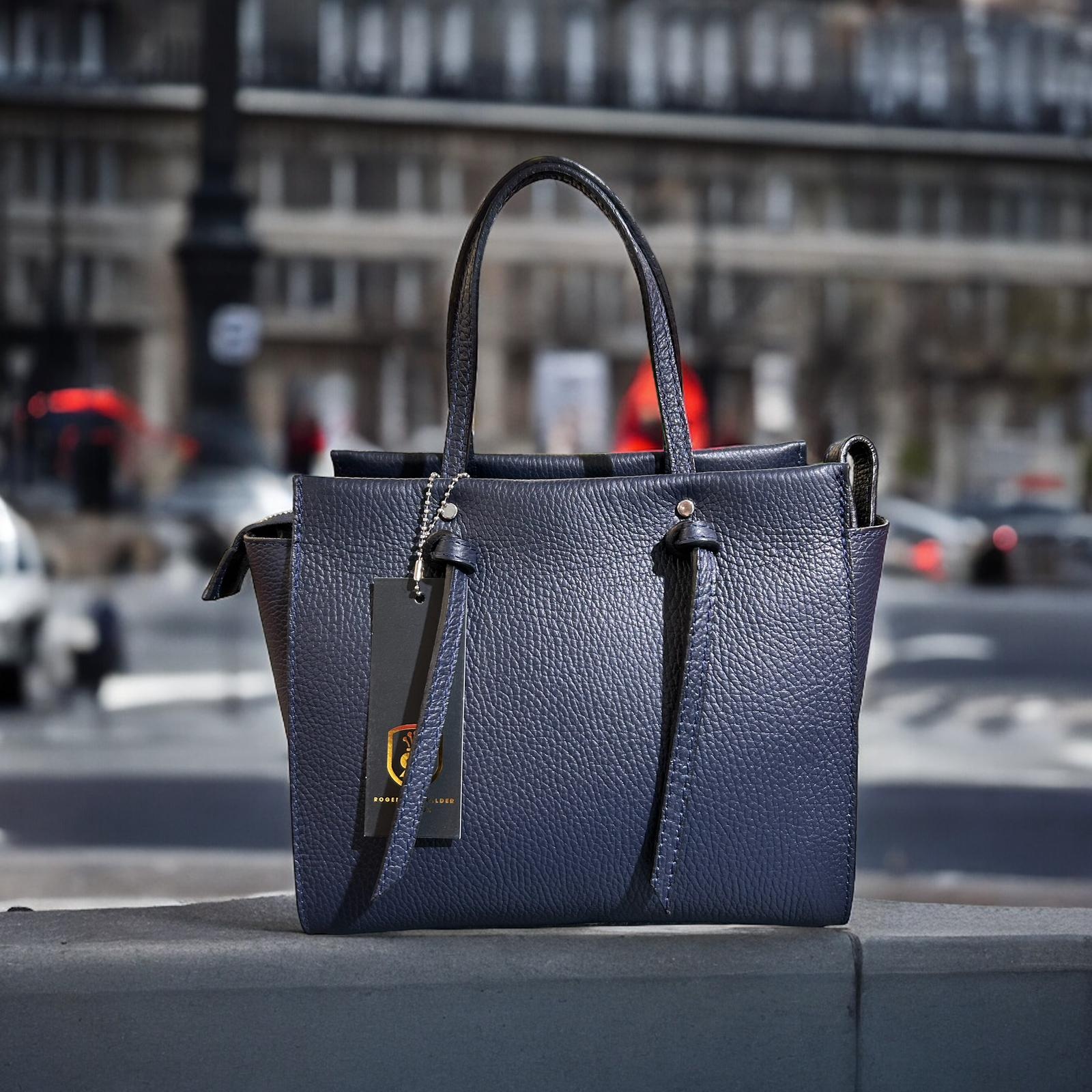 Little City Bag Navy *Real Leather * with long strap - Robeaux 
