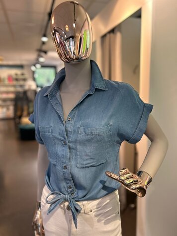 USA Tencel Blouse  Short Sleeve Blue-10031TM