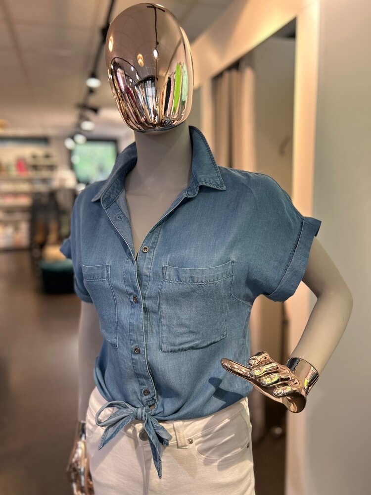 USA Tencel Blouse  Short Sleeve Blue-10262TH