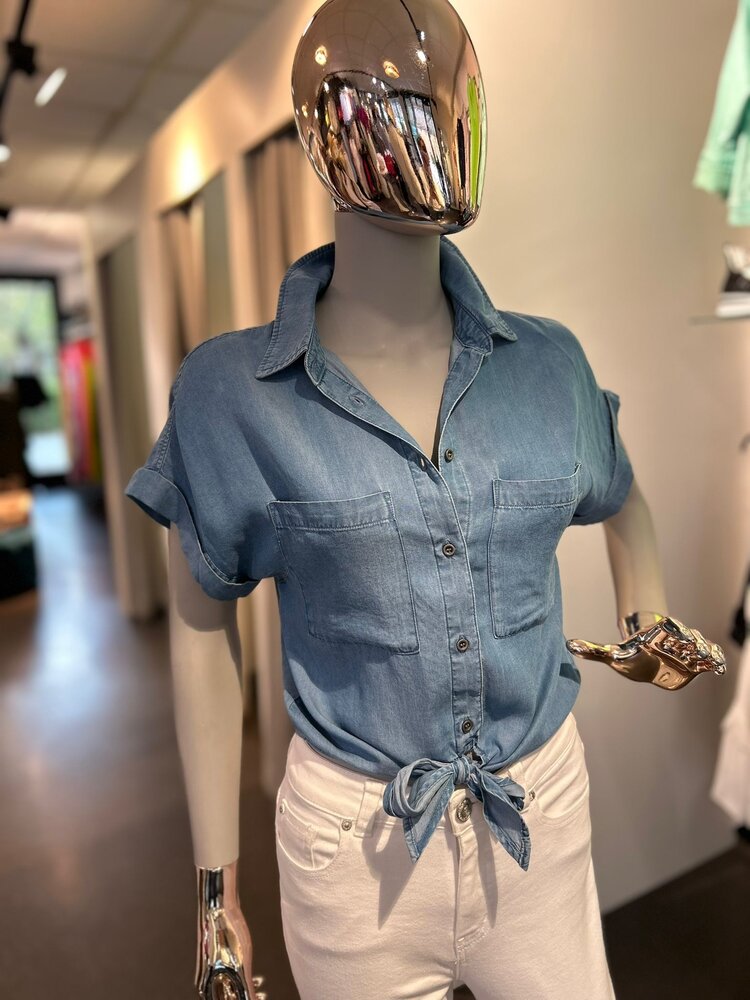 USA Tencel Blouse  Short Sleeve Blue-10031TM