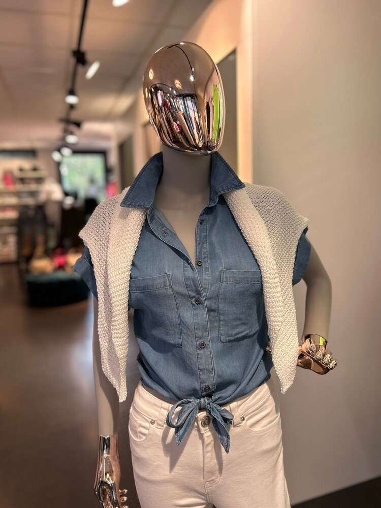 USA Tencel Blouse  Short Sleeve Blue-10031TM