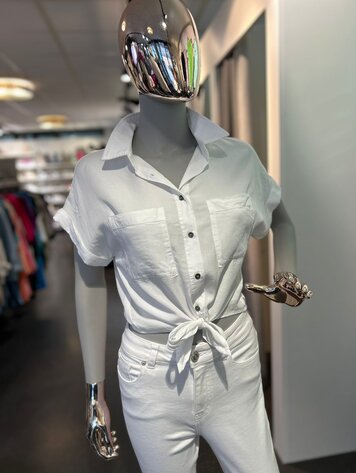 USA Tencel Blouse  Short Sleeve White-10262TH