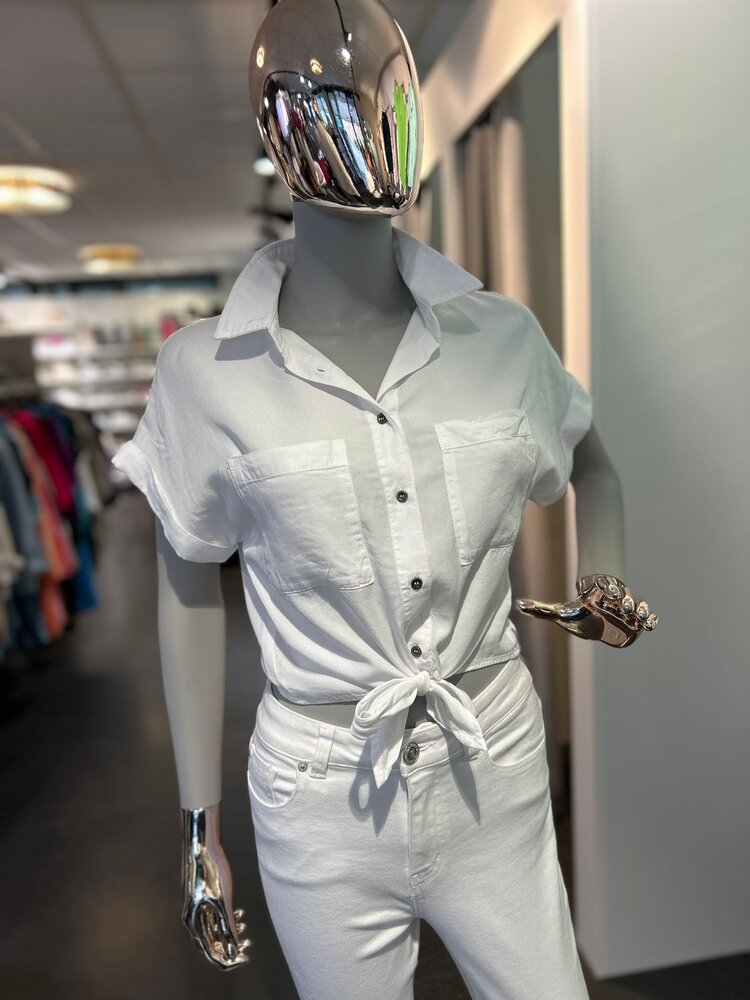 USA Tencel Blouse  Short Sleeve White-10262TH