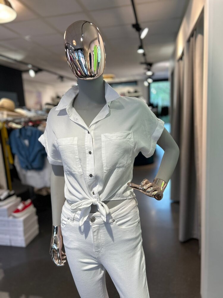 USA Tencel Blouse  Short Sleeve White-10262TH