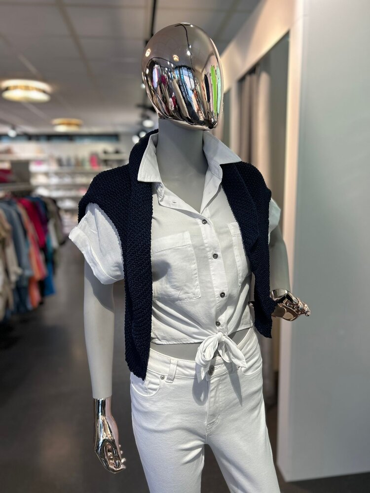 USA Tencel Blouse  Short Sleeve White-10262TH