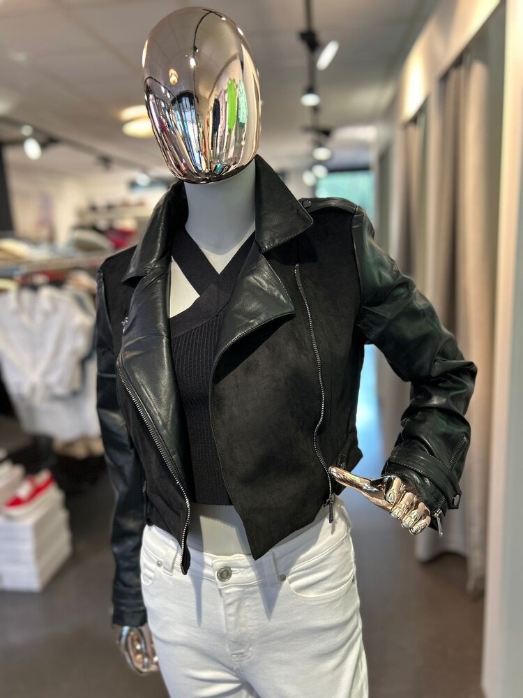 USA Faux Suede/Leather Jacket - Black-L196F1