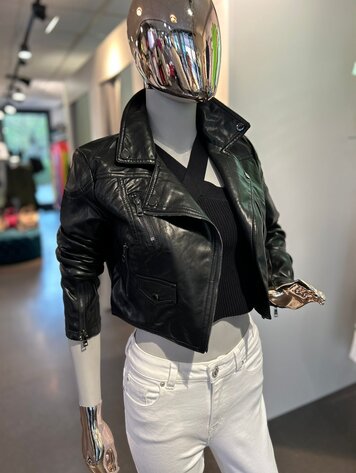 USA Faux Leather Jacket- Black L215S1