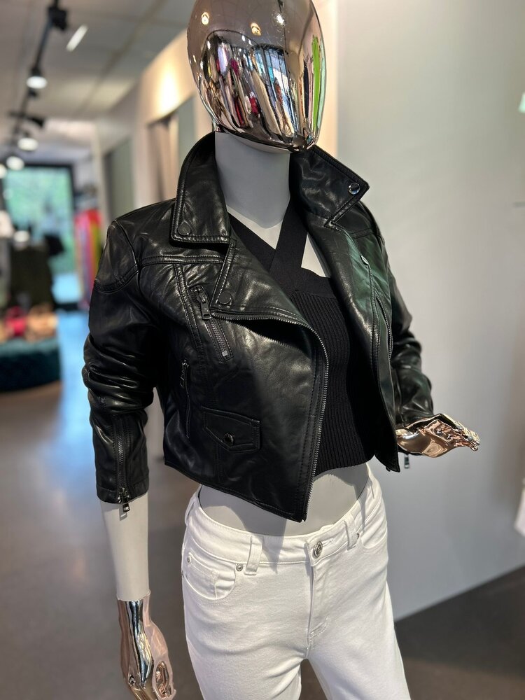 USA Faux Leather Jacket- Black L215S1