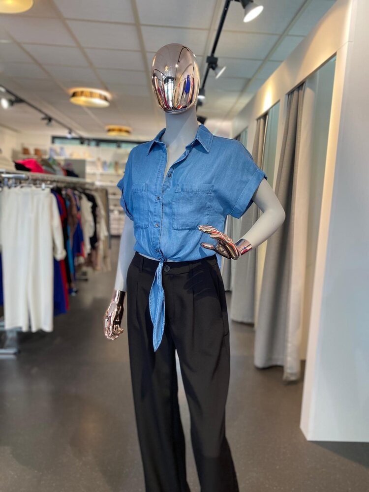 USA Tencel Blouse  Short Sleeve Blue-10031TM