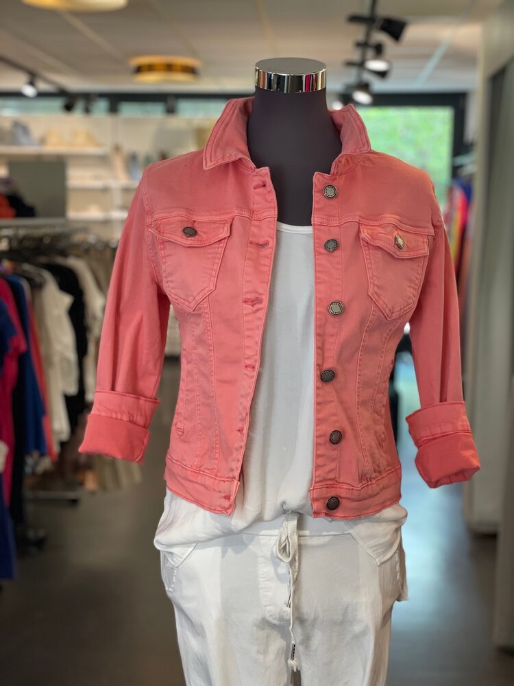 Paris Classic Stretch Jeans Jacket- Coral