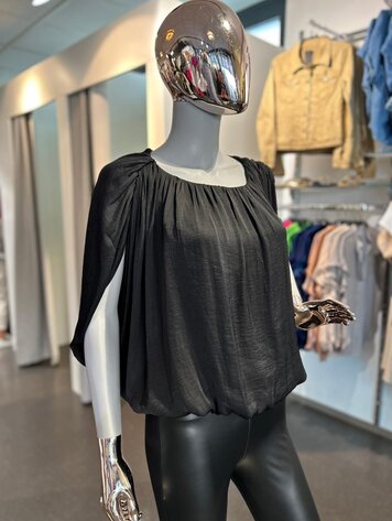 USA Greacian Drape Bubble Blouse- Black 119453