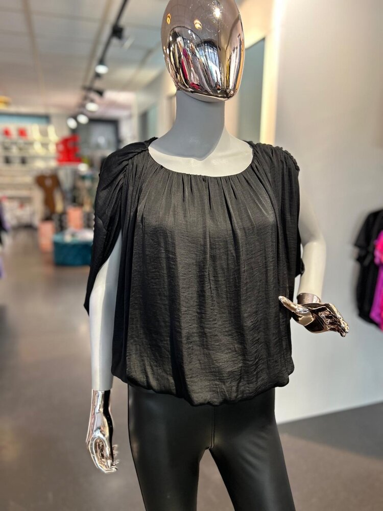 USA Greacian Drape Bubble Blouse- Black 119453