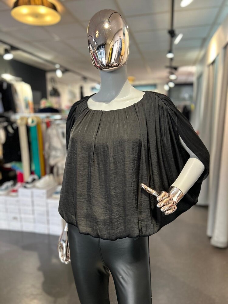 USA Greacian Drape Bubble Blouse- Black 119453