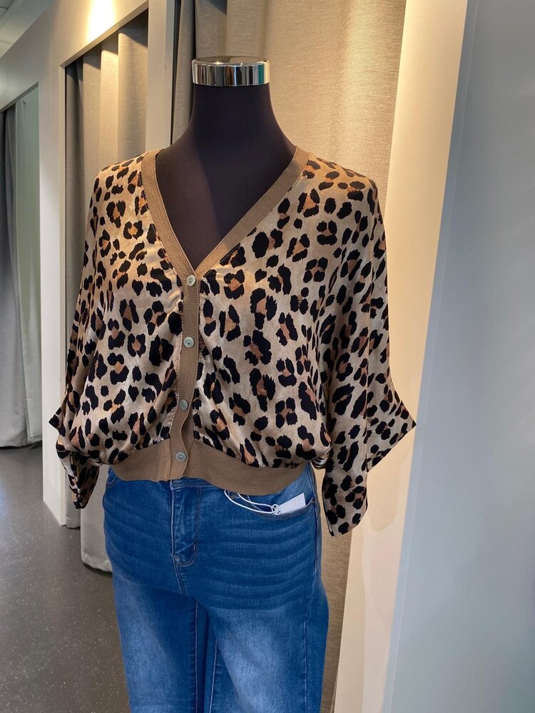 Paris Cardigan Top-Animal Print Beige