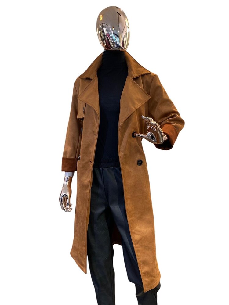 Paris Faux Suede Trench Coat- Camel