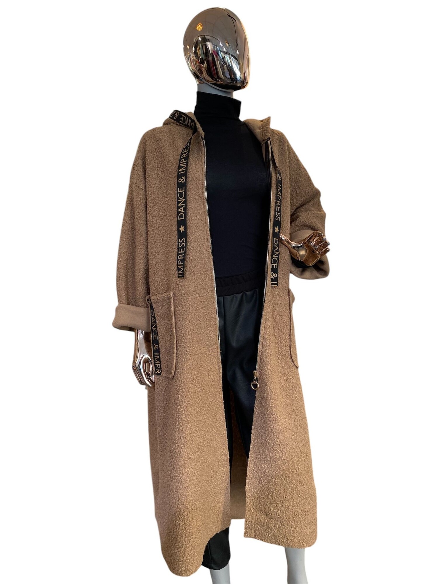 Paris Star Teddy Bear Jacket Long Beige