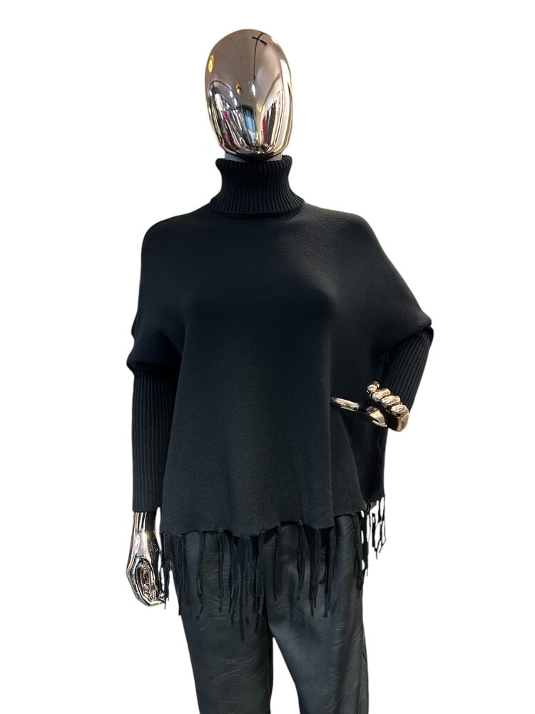 Paris Fringe Sweater Black -9063