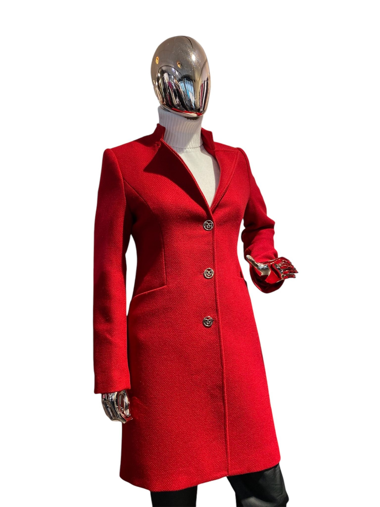 Rina High Collar Coat- Red - Robeaux Switzerland