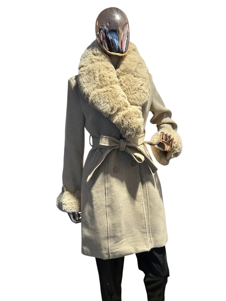 Belted Vegan Wool Coat -Beige WB440F3