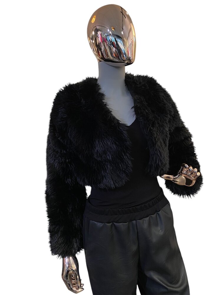 USA High Quality Faux Fur Jacket-Black 80275JH