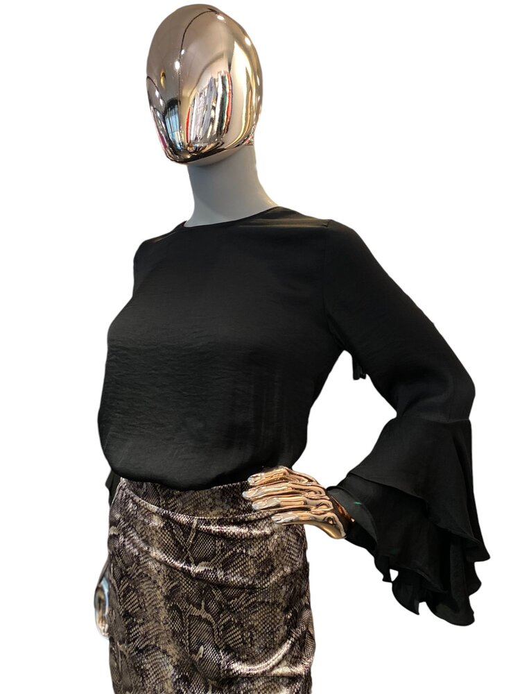 USA Ruffled Bell Sleeve Blouse-Black SB111812