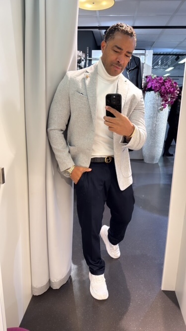 Italy Sport Blazer- Grey W/Navy Cross Stitch