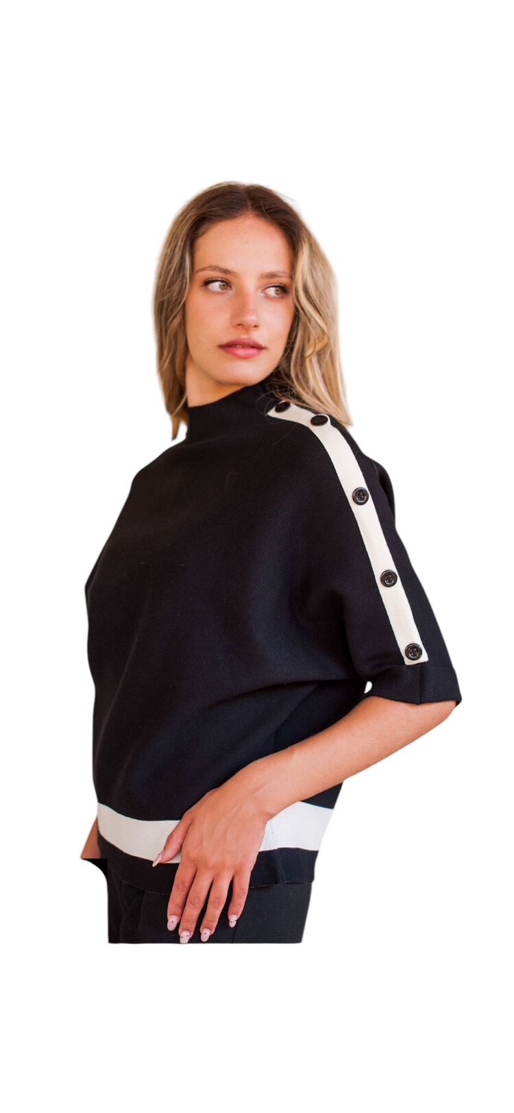 Paris Black Viscose Sweater With White Stripes