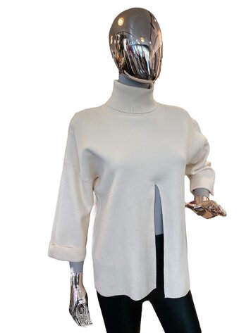 Paris Viscose Split Sweater-White ZS8140