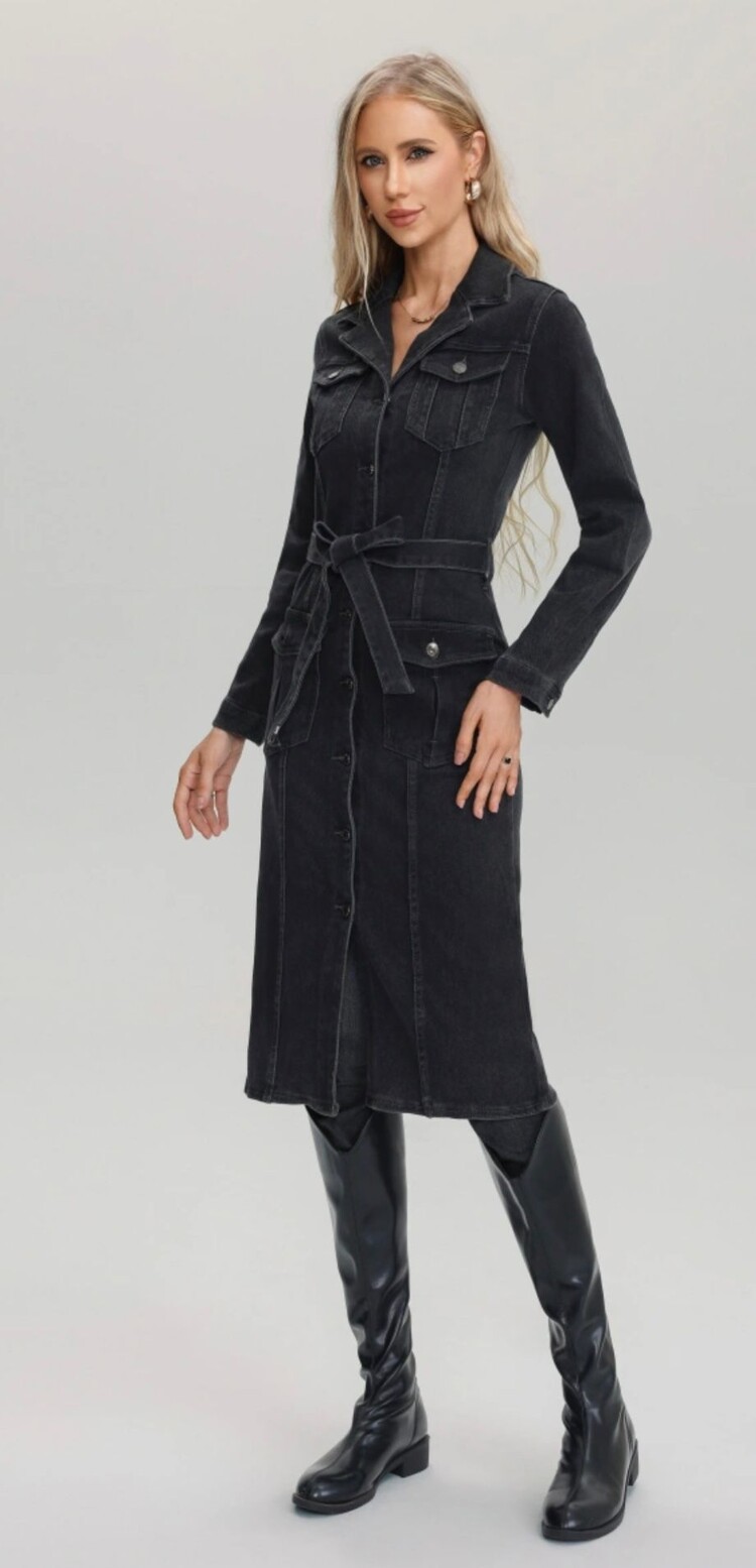 Paris Super Stretch Dress Trench- Black V8089